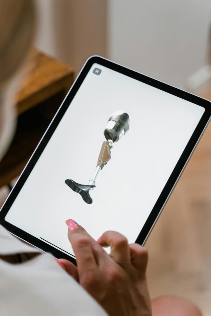 Close-Up Shot of a Woman Looking for Prosthetic Leg using an Ipad